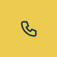 A telephone icon depicted in dark blue on a bright yellow background, symbolizing communication and contact.